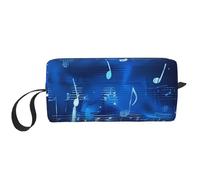 Blue Musical Notes Printed Travel Makeup Bag Portable Cosmetic Bag Makeup Case Toiletry Handbag Organiser for Women
