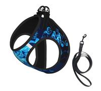 Blue Musical Notes Printing Dog Summer Harness With Leash Set,Adjustable And Reflective Step-In Puppy Pet Vest Harnesses