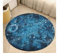 Blue Musical Notes Round Area Rug Non Slip Floor Mat Rug Washable Low Pile Indoor Circle Carpet Soft Floor Protector Mat Pad for Bedroom Living Room Kitchen Office Decor 80 * 80cm