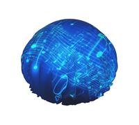 Blue Musical Notes Shower Caps for Women Reusable Waterproof Shower Bonnet Large Elastic Bath Caps Double Layers Bathing Hair Caps Designed for all Hair Lengths with PEVA Lining