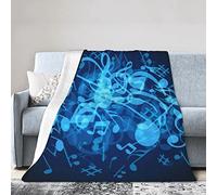 Blue Musical Notes Soft Micro Flannel Blanket Throw, Warm Cozy Lightweight Decorative Blanket for Sofa Couch Bed, Printed Blanket Gifts for Kids Girls Boys Women Men