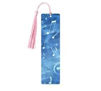 Blue Musical Notes Wooden Bookmark 5pcs for Book Lovers,DIY Wood Craft Bookmarks with Colorful Tassels Wooden Gift Tags Labels Ornaments Unusual Gift for Men Women