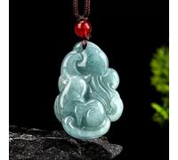 Blue Myanmar Jadeite Fox Pendant Necklace Real Jewelry Natural Burmese Jade