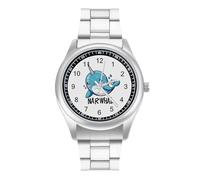 Blue Narwhal Mens Watches Print Analog Quartz Watch Business Wristwatch Casual