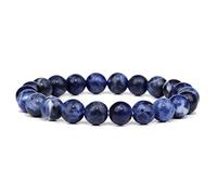 Blue Natural Stone Bracelets for Men White Moonstone Black Lava Beaded Stretch Bracelet Lapis Lazuli Yoga Jewelry,10.Blue Dot Stone,23 Cm