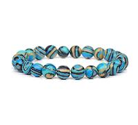 Blue Natural Stone Bracelets for Men White Moonstone Black Lava Beaded Stretch Lapis Lazuli Yoga Jewelry,4.Blue Malachite,17cm
