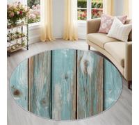 Blue Nature Country Style Round Rug, 60 cm Carpet for Kids Boys Girls | Soft Non-Slip Backing Carpet, Photography Wood Grain Wooden Planks Machine Washable Area Rug for Playroom Classroom Bedroom