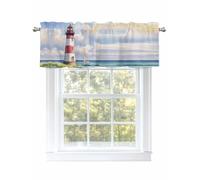Blue Nautical Ocean Valances for Windows Lighthouse Beach Boat Kitchen Valance Curtains for Living Room/Bathroom Windows，Rod Pocket Cafe Curtain.1 Panel, 54"×18" Green Grass