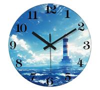 Blue Nautical Wall Clock for Bedroom 14 Inch Glass Analog Wall Clocks Battery Operated Silent Wall Clock Non Ticking