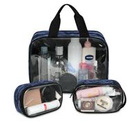 Blue Navy Camou Travel Makeup Bag for Women Men, Cerulean Camo Translucent Cosmetic Bags 3 Pcs Large Shower Wash Pouch Toiletry Cosmetic Toiletries Organizer