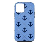 Blue navy Nautical Anchor Diagonal Lines Dots Sailing Cute Case for iPhone 12 mini