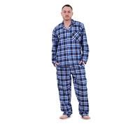 (Blue Navy, XL) Malay Mens Pyjama Set Yarn Dyed Woven Check Cotton Blend Loungewear Regular Big Size