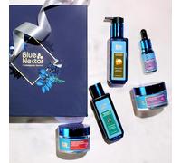 Blue Nectar Bestsellers Gift Set for Women & Men | Kumkumadi Face Serum, Anti Aging Cream, Hair Oil, Face Wash & Scrub | Gift Box for Birthday, Anniversary & Special Occasions | For All Skin Types