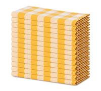 Blue Needles Gingham Buffalo Plaid Cloth Napkins - 100% Cotton Set of 12 Dinner Table Spring Summer Napkins 18x18 inch Soft, Reusable & Washable Perfect for Dinner Parties - Golden Yellow & White