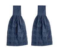 Blue Needles Hanging Kitchen Towels - Blue 100% Cotton Solid Kitchen Tie Towel, Set of 2 Hand Dish Cloth with Hanging Loops 9 x 17 Inches, Absorbent, Super Soft, and Fast Drying Home Essential