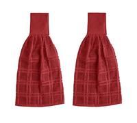 Blue Needles Hanging Kitchen Towels - Red 100% Cotton Solid Kitchen Tie Towel, Set of 2 Hand Dish Cloth with Hanging Loops 9 x 17 Inches, Absorbent, Super Soft, and Fast Drying Home Essential