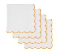 Blue Needles Scalloped Embroidery Cloth Napkins - 100% Cotton Set of 4 White Cloth Napkins Scallop Design, 18 x 18 Inch Soft Reusable Washable Table Decor Spring Summer Easter - Edges - Golden Yellow