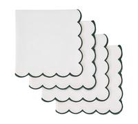 Blue Needles Scalloped Embroidery Cloth Napkins - 100% Cotton Set of 4 White Cloth Napkins with Scallop Design, 17 X 17 Inch Soft, Reusable, Washable Table Decor for Valentine's Day - Edges - Green