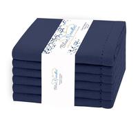 Blue Needles Set of 6 Hemstitch Linen Napkins 100% Cotton Navy Blue Cloth Dinner Napkins 18x18 inches, Soft, Reusable, Absorbent, Washable, Ideal for Wedding Events, Parties & Everyday Use