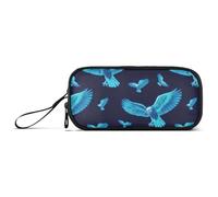 Blue Neon Fluorescent Bird Nylon Pencil Cases for College Students Large Capacity Pencil Case for High School School Stationery for Office Teen Girls