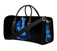 Blue Neon Guitar Travel Duffel Bag Sports Tote Gym Bag Waterproof Tear-Resistant Carry On Overnight Bag Foldable Weekender Bag for Gym Travel Getaway Beach Sports