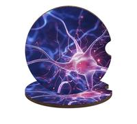 Blue Nerve Cell Car Coasters Cup Holder Insert Coaster, 2Pcs Absorbent Cork Bar Coasters, Heat Resistant Reusable Anti Slip Drink Coaster Car Decor Auto Accessories for Women