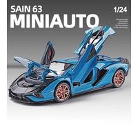 (blue) New 1:24 Lamborghini Sian FKP 37 Car Sports Car Model Diecast Sound Super Racing Car Lifting Tail Wing Wheels Children Boys Gift