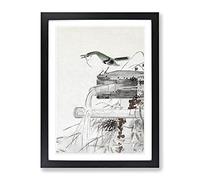 Blue Nightingale Bird By Ohara Koson Asian Japanese Framed Wall Art Print, Ready to Hang Picture for Living Room Bedroom Home Office Décor, Black A3 (34 x 46 cm)