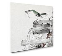 Blue Nightingale Bird by Ohara Koson Canvas Print | Gallery Wrapped 30mm Frame Wall Art | 14x14 inches | Ready to Hang | Modern Animals Picture | Living Room Bedroom Lounge Office