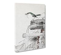 Blue Nightingale Bird By Ohara Koson Canvas Print | Gallery Wrapped 30mm Frame Wall Art | 20x14 inches | Ready to Hang | Asian Animals Picture | Living Room Bedroom Lounge Office
