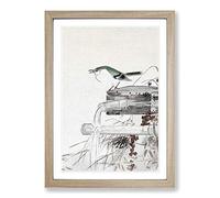 Blue Nightingale Bird by Ohara Koson Framed Print | A2 Oak Framed Wall Art | Ready to Hang | Modern Nature Picture | Living Room Bedroom Lounge Office