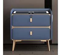Blue Nightnd with Charging t & LED Lights, Tempered s Top, 2 Ders & Finrprint Lock, Bluetooth Speaker End Table, 45x40x47cm