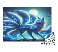 Blue Nine-tailed Fox Challenging Jigsaw Puzzle 1000 Piece Mythical Beast Stress Relief Relaxing Brain Exercise For Adults 38x26cm/1000pcs
