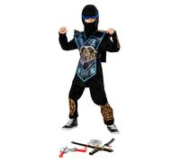 Blue Ninja Costume Boys Martial Arts Ninjas Fancy Dress Kids + WEAPONS