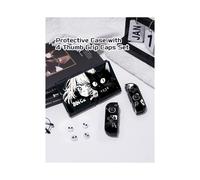 (Blue, Nintendo SwitchOLED) 1 Pcs The cat and the girl Protective Case Bundle with 4pcs Grip Caps For Nintendo Switch OLED