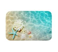 Blue Non Slip Bath Mat, Super Soft Absorbent Bathroom Rug 45 X 75 cm, Machine Washable Floor Carpet for Shower Tub, Comfortable Bathtub Rug, Home Decor, Summer Coral Beach