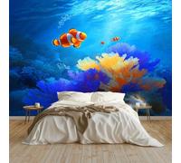 Blue Non-Woven Wallpaper - Wall Mural Undersea Creatures Clownfish 200 x 140 cm Photo Wallpaper, Modern Poster Design Art Mural for Living Room Kids' Bedroom