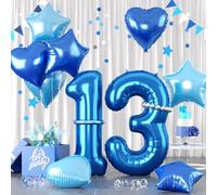 Blue Number 13 Balloons, Dark Blue Number 13 Balloons Set, Aluminum Foil Star Heart Balloon With Long Balloon For Boys man 13th 31th 13 31 Years Old Birthday Party 1st 3rd Kid Baby Shower Decorations