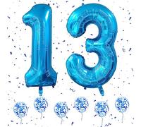 Blue Number 13 Balloons, Self-Inflating, 40 Inch for 13th Birthday Decor | 31st/13th gifts, Giant Helium Foil Number Balloons, for Wedding, Anniversary, 31st & 13th birthday decorations for Men/Women