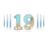 Blue Number 19 Birthday Candle, Blue 19th Birthday Cake Decorations for Boys Girls 19th Birthday Party, Blue Silver Candles Cake Topper for Men Women Birthday Party Decorations Wedding Supplies