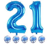 Blue Number 21 Balloons - 40 Inch Latex & Mylar Foil Balloons for 21st Birthday Parties