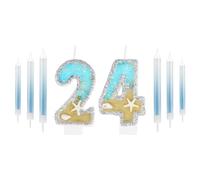 Blue Number 24 Birthday Candle, Blue 24th Birthday Cake Decorations for Boys Girls 24th Birthday Party, Blue Silver Candles Cake Topper for Men Women Birthday Party Decorations Wedding Supplies