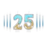 Blue Number 25 Birthday Candle, Blue 25th Birthday Cake Decorations for Boys Girls 25th Birthday Party, Blue Silver Candles Cake Topper for Men Women Birthday Party Decorations Wedding Supplies