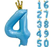 Blue Number 4 Balloon with Crown, 40 inch Blue Number Balloon 4th Birthday Party Decoration Blue Crown Balloons 0-9 for Birthday Party Anniversary Decorations Supplies