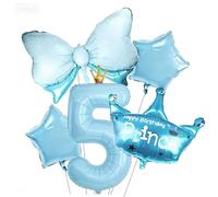 Blue Number 5 Balloon, 32" Giant Prince Balloon with Bow Star Balloon for Birthday Party Decorations Photo Booth Backdrop