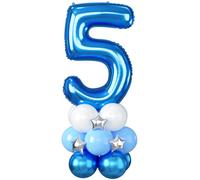 Blue Number 5 Balloon, 40 Inch Number 5 Foil Balloon, Giant Number Five Balloons Tower Stand with Star, Large Big Helium Digital Balloons Stack for Boys Girls 5th Birthday Anniversary Party Decoration