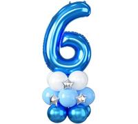Blue Number 6 Balloon, 40 Inch Number 6 Foil Balloon, Giant Number Six Balloons Tower Stand with Star, Large Big Helium Digital Balloons Stack for Boys Girls 6th Birthday Anniversary Party Decorations