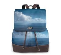 Blue Ocean and Sky Print Women Backpack Waterproof Anti-Theft Lightweight Pu Fashion Leather Nylon School Shoulder Bag Travel Backpack