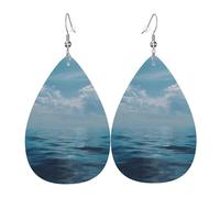 Blue Ocean And Sky Printed Drop-Shaped Silver Plated Earrings Are Fashionable And Lightweight. Suitable For Various Occasions And Daily Wear