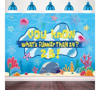 Blue Ocean Birthday Party Decorations Backdrop Banner 5X3Ft 25th Anniversary Happy Birthday Banner Background Photo Booth Props for Under The Sea Party Decor Supplies